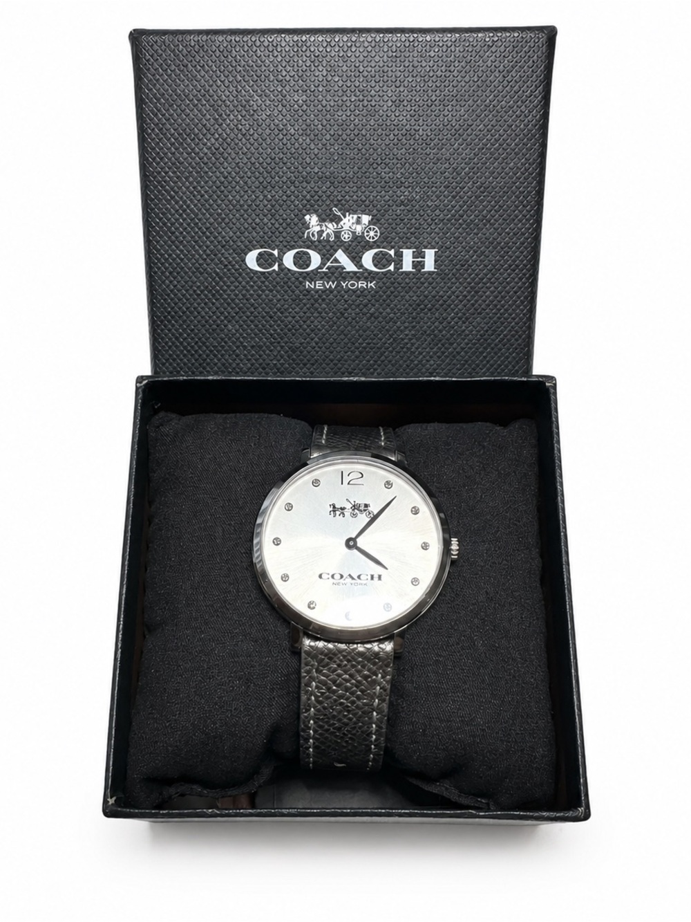 Coach Slim Easton Silver Metallic Leather Crystal Watch Box Set